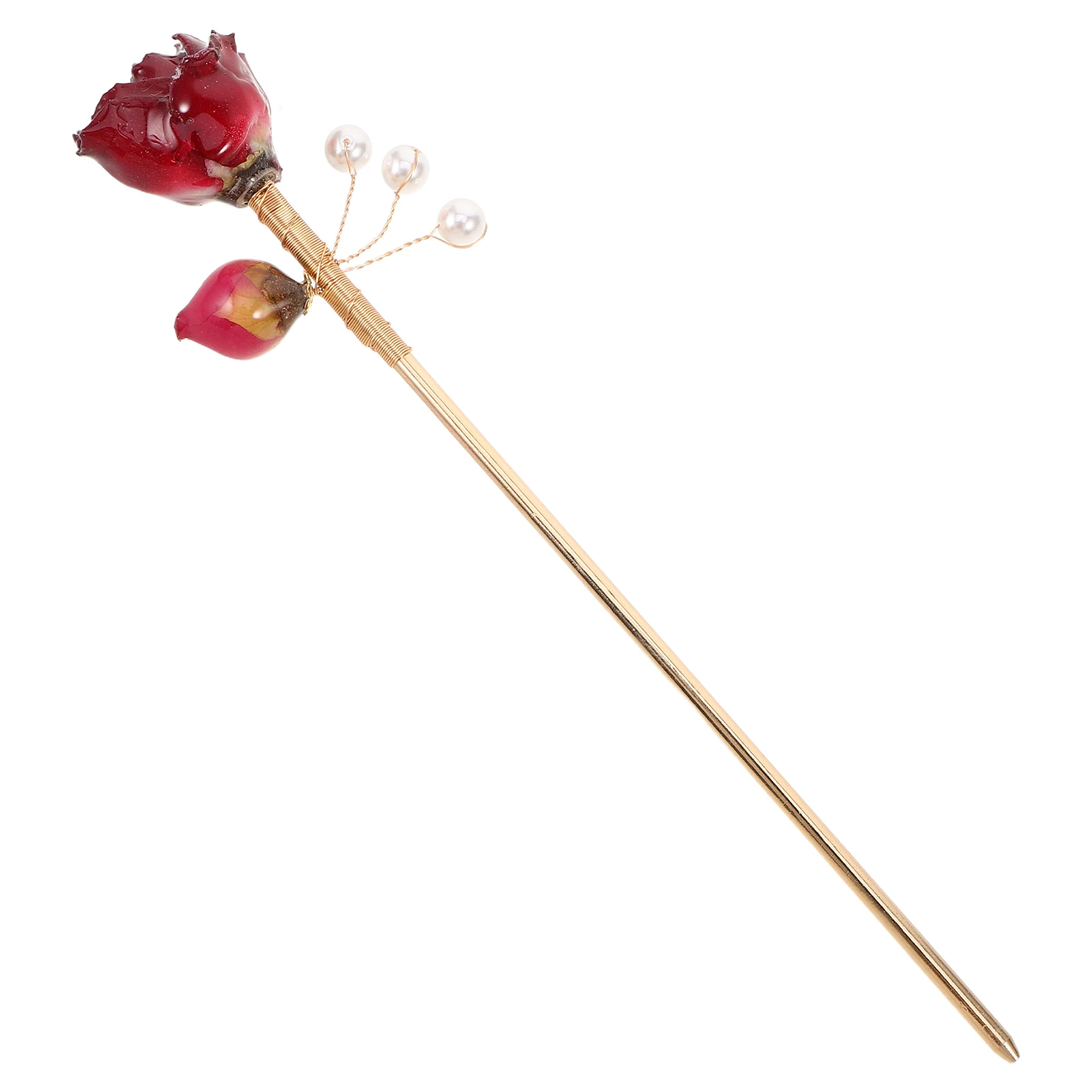 

1Pc Retro Hairpin Buns Accessory Women Chopstick Asian Pins Faux Rose Flower Hair Bun Stick Long Lasting Versatile Ideal Gift