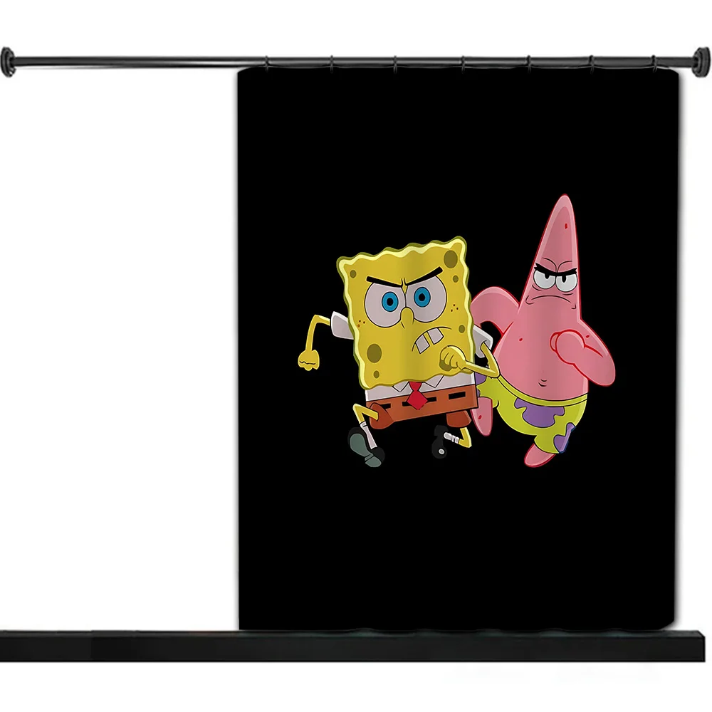 Funny Cartoon S-SpongeBob SquarePants  Shower Curtain Waterproof Polyester Fabric Paint Colorful Bath Curtains Curtain With Hook