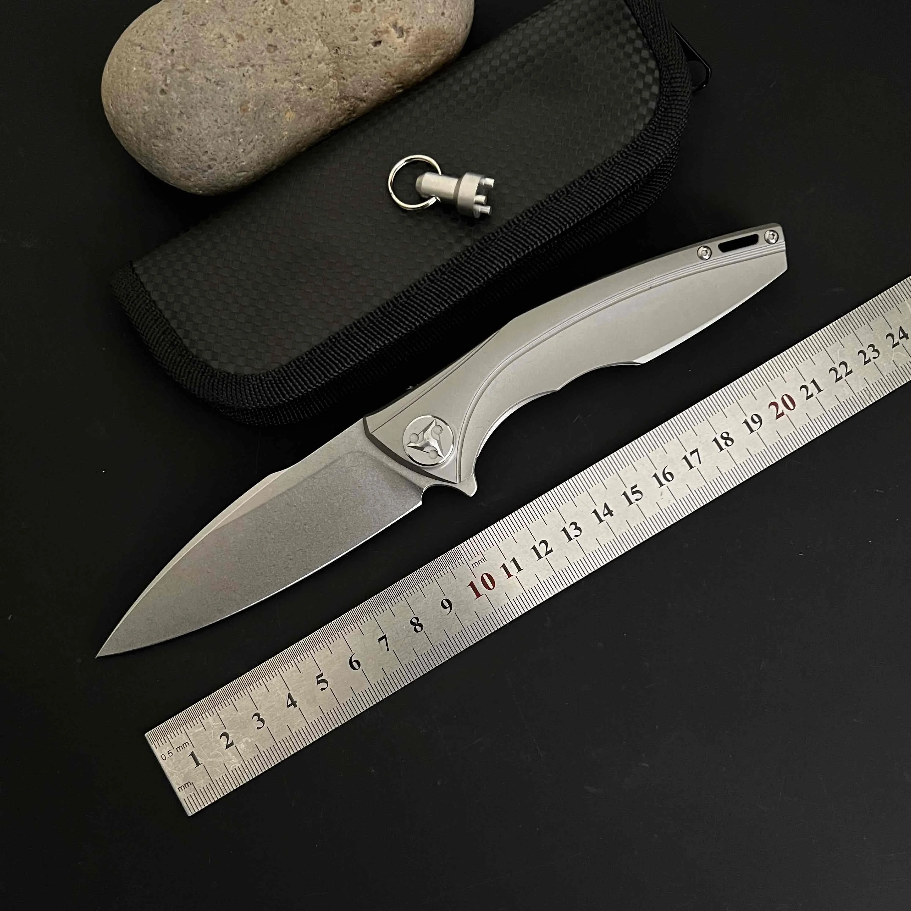 

M390 powder steel folding knife TC4 titanium alloy handle high hardness sharp self-defense knife water field survival knife