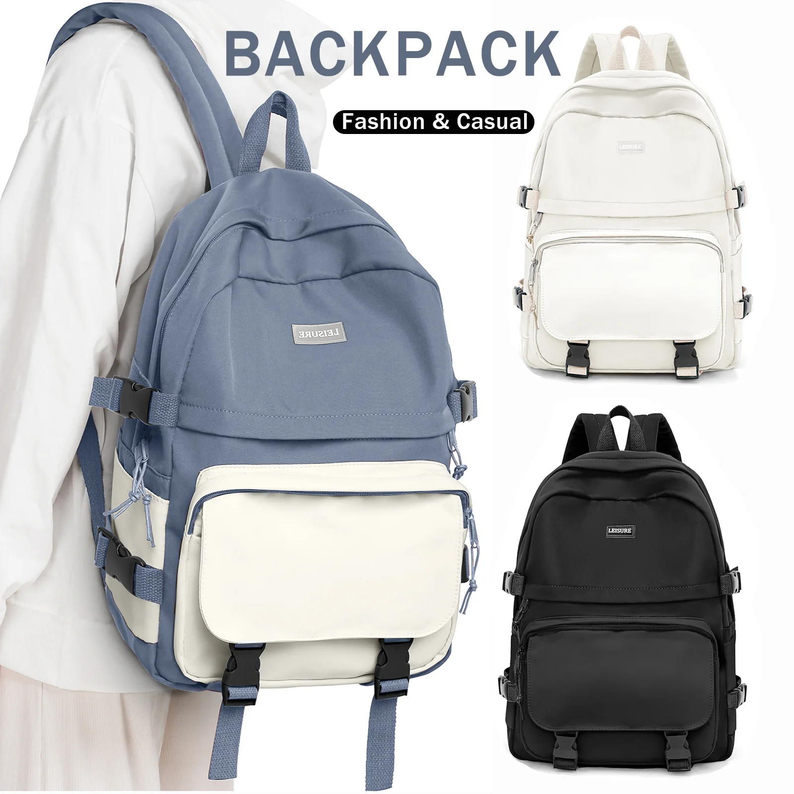 

Waterproof Laptop Backpack for School Kawaii Solid Color Girls Boys Nylon Backpack Lightweight Travel School Bag Fashion Daypack