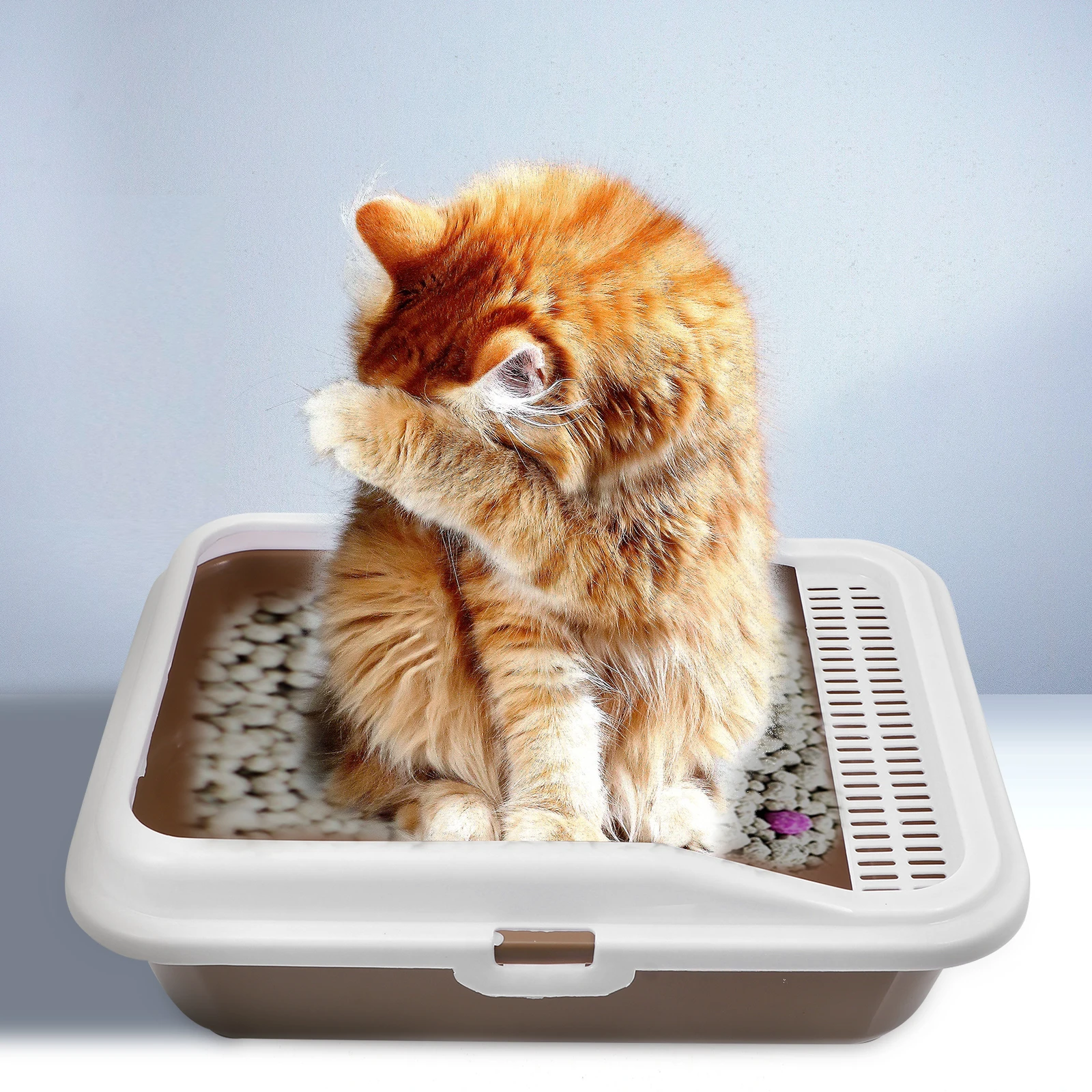 

Cat Litter Box Kitten Pan Coffee Medium Size Easy Clean Durable Long Life Semi Enclosed Heightened Fence Pet Supplies Cat Litter
