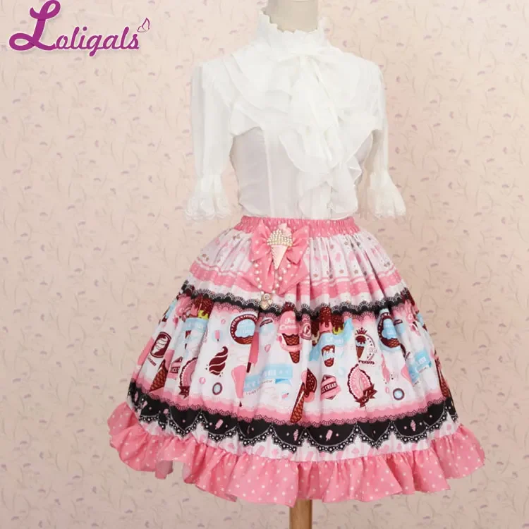 Sweet Pink Ruffles Lolita Skirts Short A-line Japanese Style Elastic Waist Skirt
