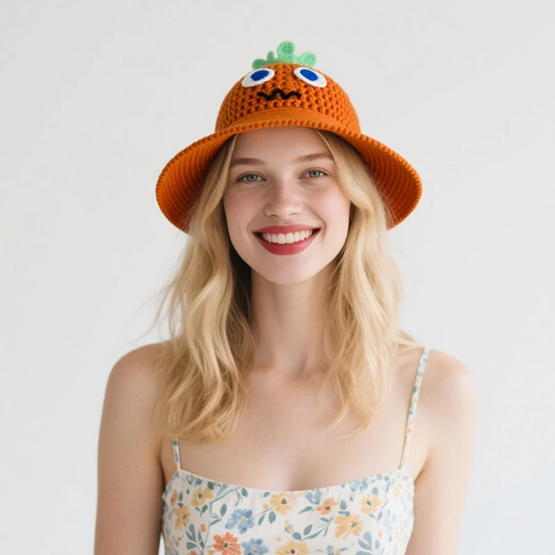 

New Niche Personality Funny Hand-woven Carrot Apple Shape Pullover Knitted Hat Spring Autumn Warm Cute Women's Skull Beanie Caps