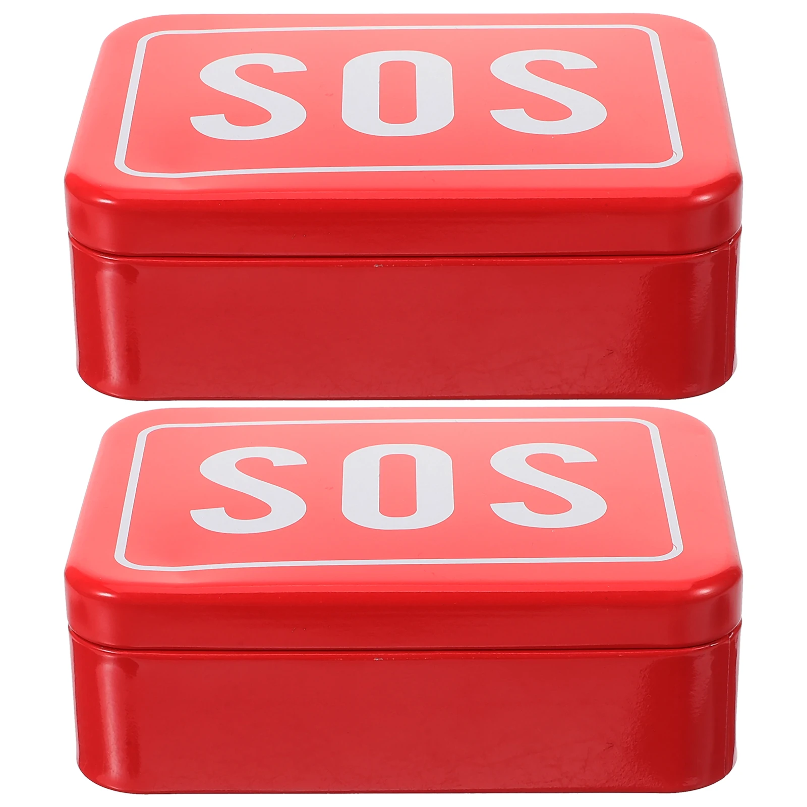 

2pcs Survival Box Outdoor Tools Organizer Camping Metal Case Red Small Portable Storage Container Emergencies First Aid