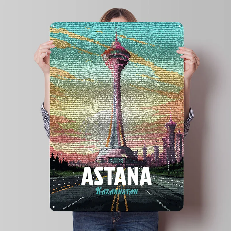 Астана Казахстан мозаика металлический плакат украшение дома гостиная на заказ винтажные металлические жестяные вывески для настенного художественного украшения Декор