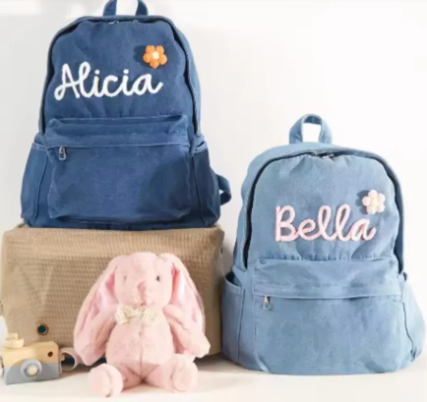 

Personalized Denim Fashion Backpacks for School Trend Students Embroidery Name 2025 Jeans Bag Large Capacity Climbing Rucksack