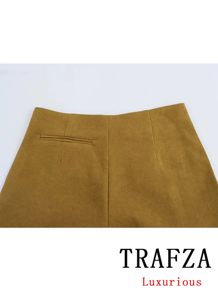 TRAFZA Vintage Chic Office Lady Solid Women Suit Single Breasted Blazer Straight Loose Pants New Fashion 2024 Autumn Winter Sets