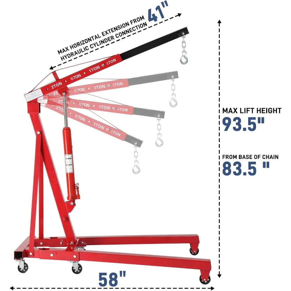 Paranco motore pieghevole Gru idraulica da 2 tonnellate Strumento di sollevamento per camion Cherry Picker Rosso