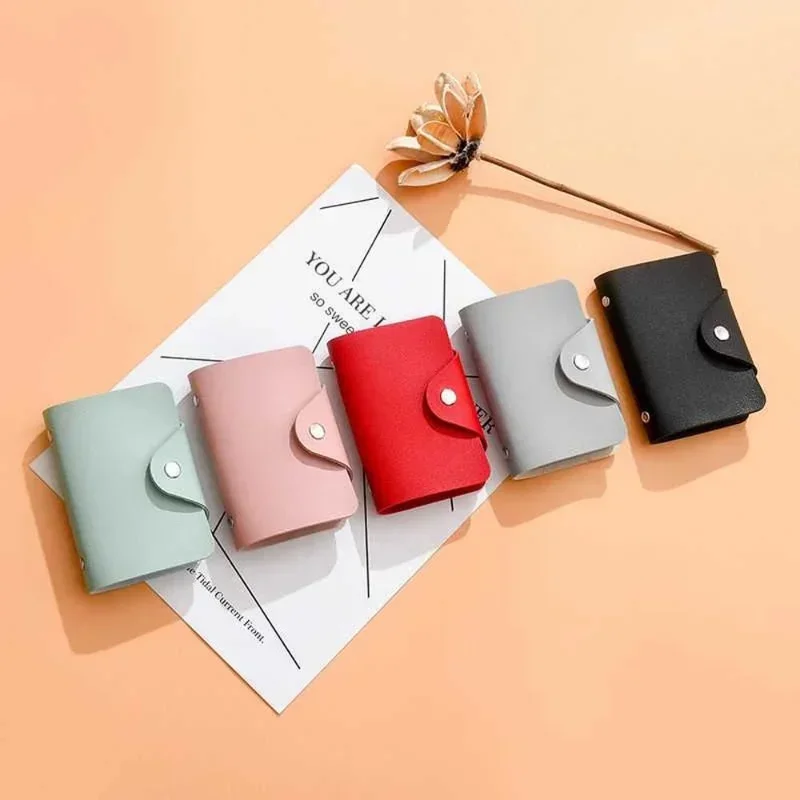 New Leather Function 12/24 Bits Card Case Business Card Holder Men Women Credit ID Passport Card Organizer Wallet 8 Colors