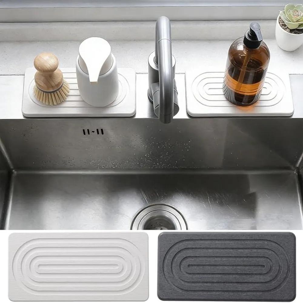2 Piece Quick Drying Water Absorbing Stone Tray Molds Resistant Groove Design Diatom Mud Bathroom Tray Non Slip Rectangular