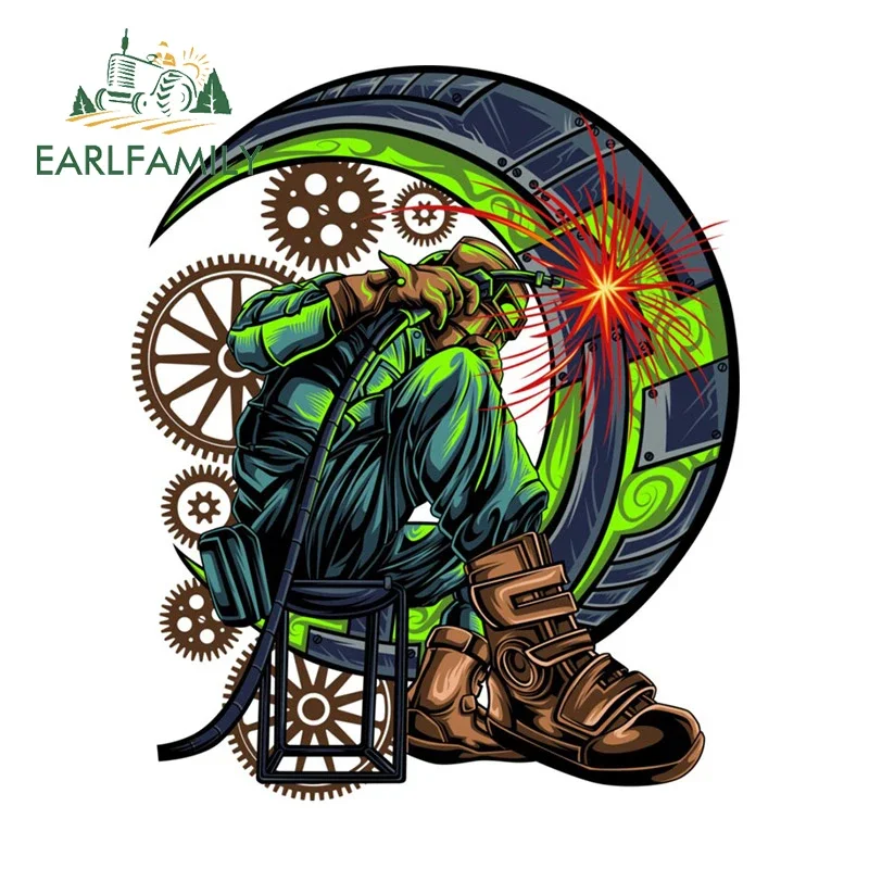

EARLFAMILY 13cm X 10.7cm Funny Welder Car Stickers Sunscreen Vinyl Cartoon Decals VAN Camper Occlusion Scratch Car Accessories