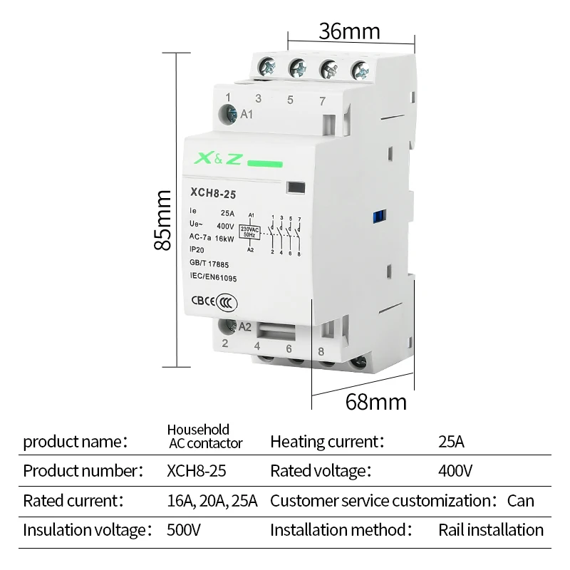 1PCS 4P 16A/20A/25A Din Rail Household Ac Modular Contactor Control Switch 220V/230V 50/60HZ 3NO 1NC 4NO 4NC 2NO 2NC