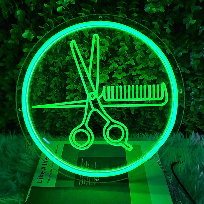 30CM Barber Shop Neon Led Light APP Bluetooth RGBIC Dream Scissors Neon Lamp Wall Hanging Night Lights Room Bar Neon Sign