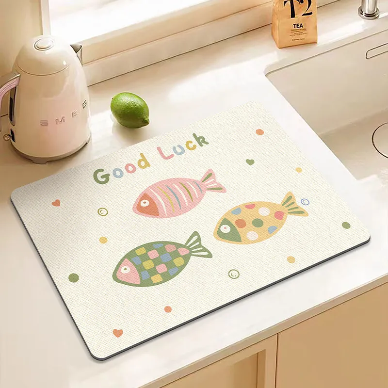 VIKAMA Diatomite Kitchen Sink Mat Quick Dry Absorbent Non Slip Coffee Machine Counter Mat Floor Mat Home Decor