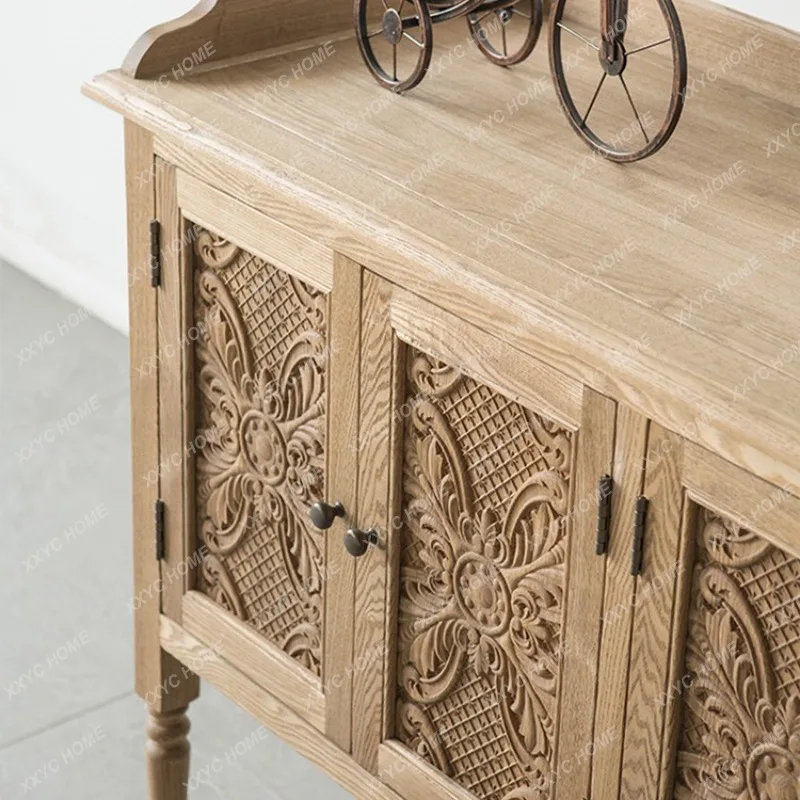 Country lockers, retro and old solid wood carving flower and dining side cabinets, small and medium-sized bedrooms