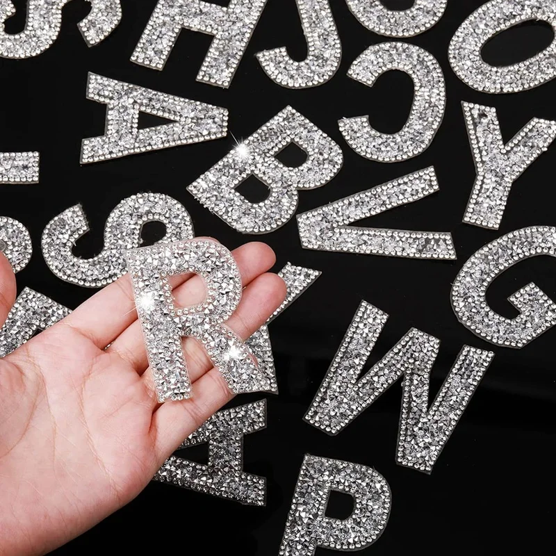 52 Pieces Glitter Rhinestone Alphabet Letter Stickers Kit 2.4 Inch Resin Rhinestone Iron On Letter Glitter Self-Adhesive A-Z Set