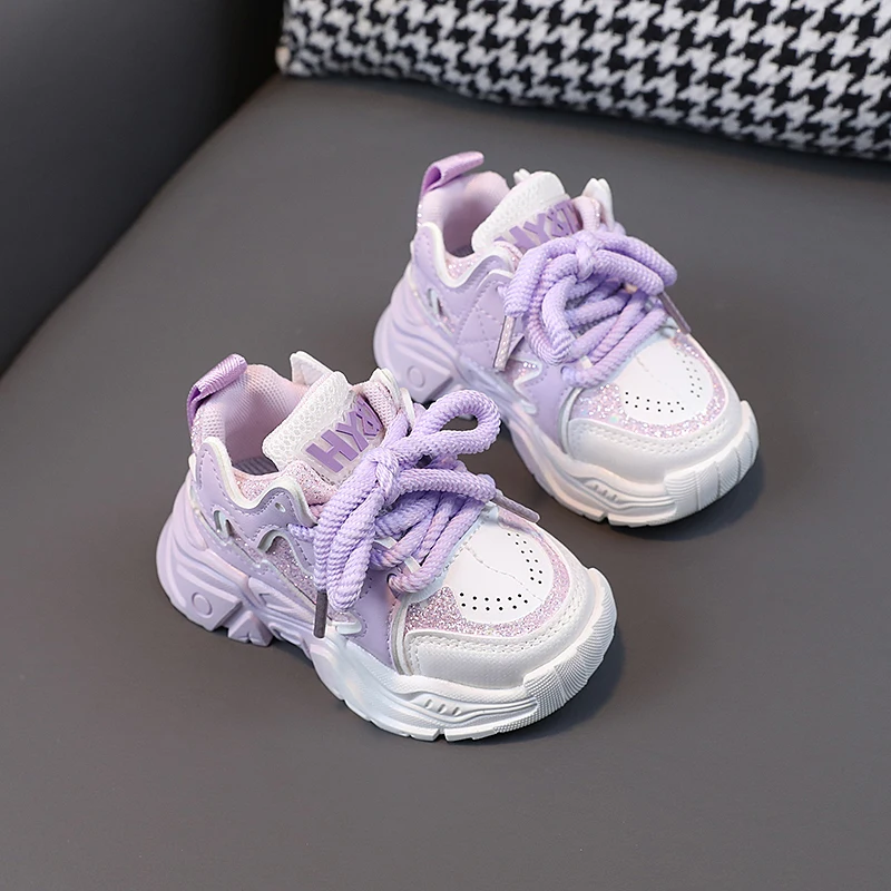 Fashion Children Sequins Pink Chunky Sneakers Toddler Girls TPR Casual Sport Shoes Platform Shoes Kids Tennis 3-6Y Autumn Spring