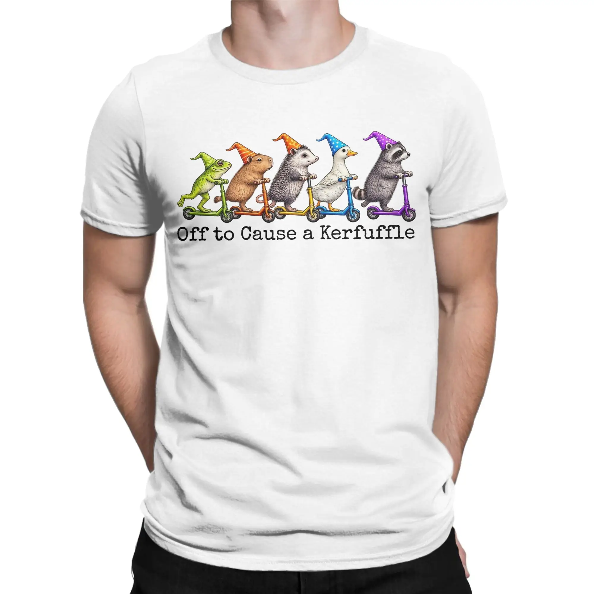 Funny Off To Cause A Kerfuffle Humor T Shirt Men's Cotton Short Sleeve  Round Neck Summer Clothes