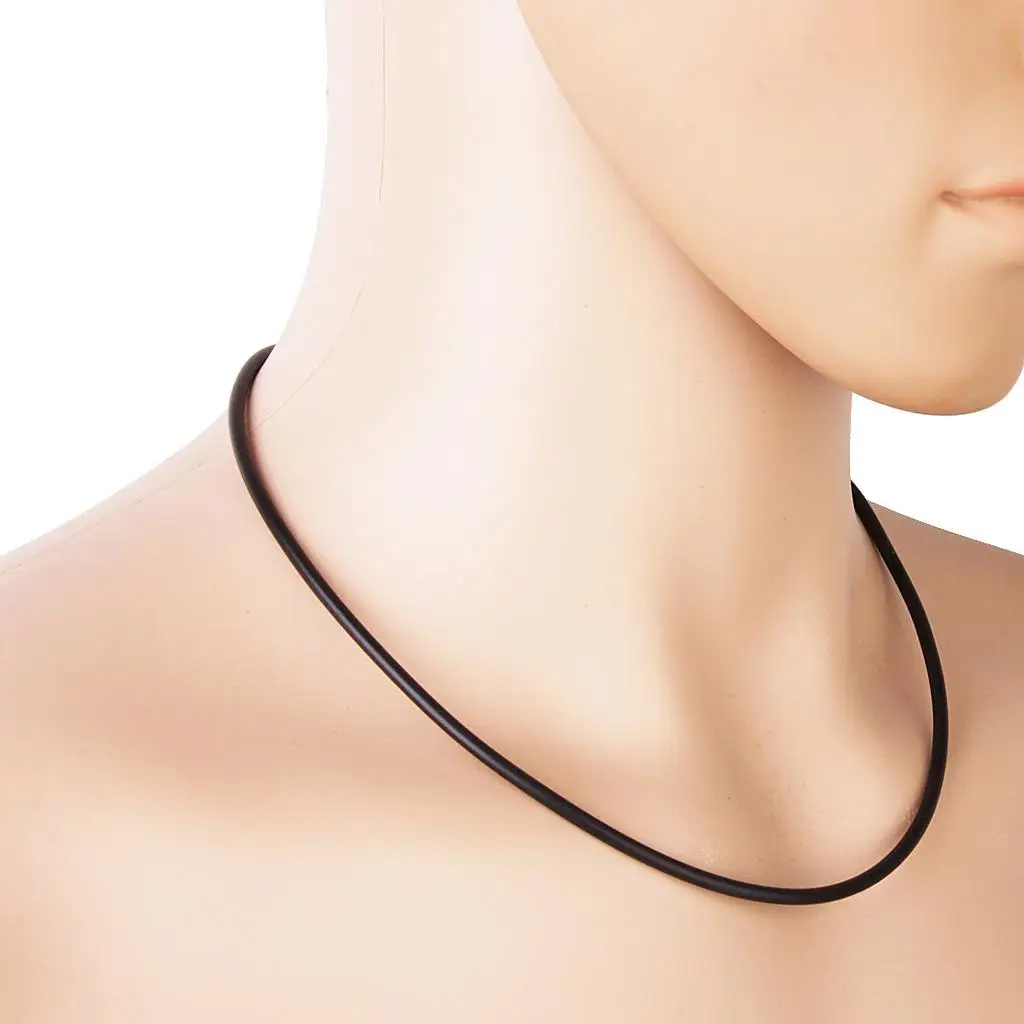 Men’s 3mm Black Rubber Necklace with Bayonet Stainless Steel Clasp Adjustable Cord for Trendy Necklace Styles