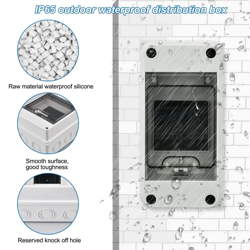 Distribution Protection Box, Waterproof Transparent Cover 3 DIN Rail Outdoor Distribution Junction Box 2Pcs