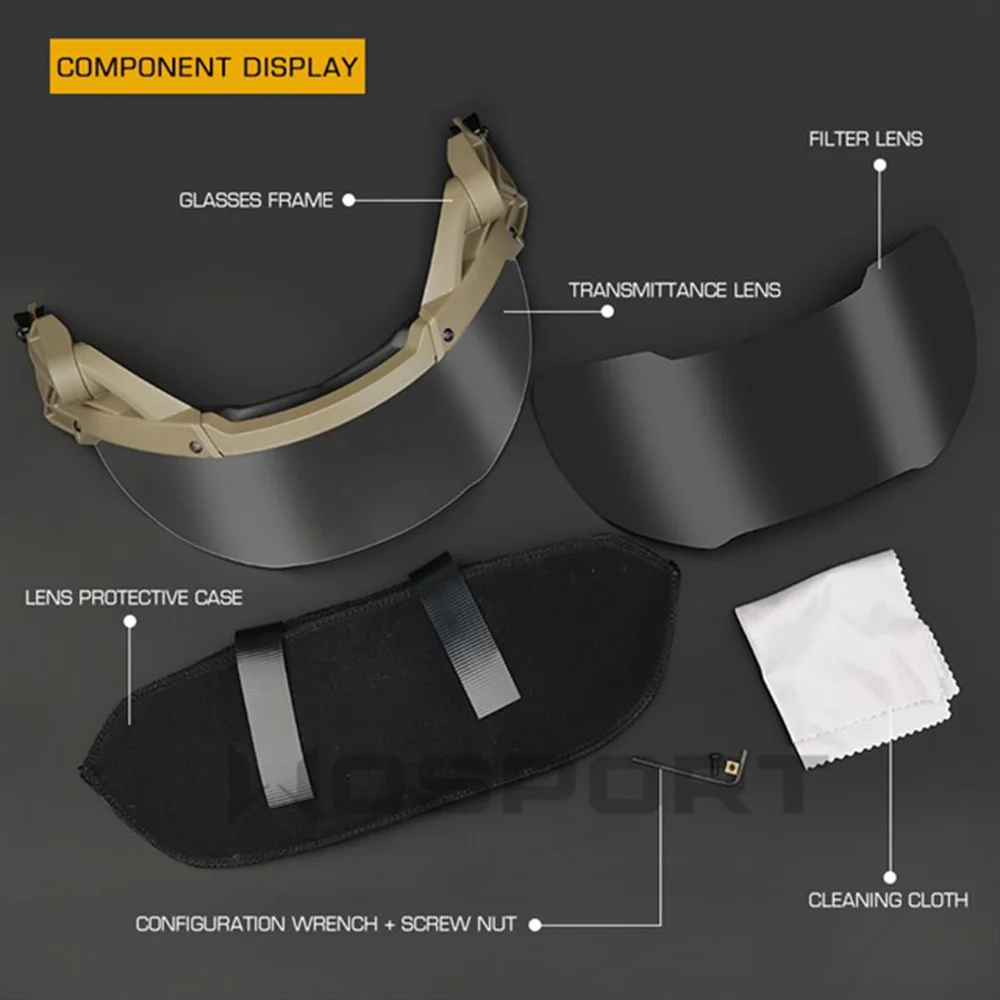 Tactical Fast Helmet Flip Goggles, Suspensão Airsoft, Óculos de proteção ocular, Proteção UV, 2 Lentes Intercambiáveis