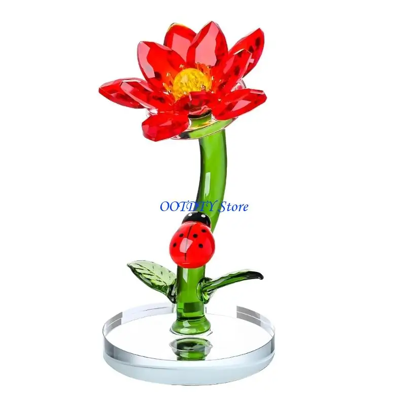 367A Fashion Crystal Flower Statue Elegant Decors Ladybird Art Piece Home Addition for Bedroom Study Work Place