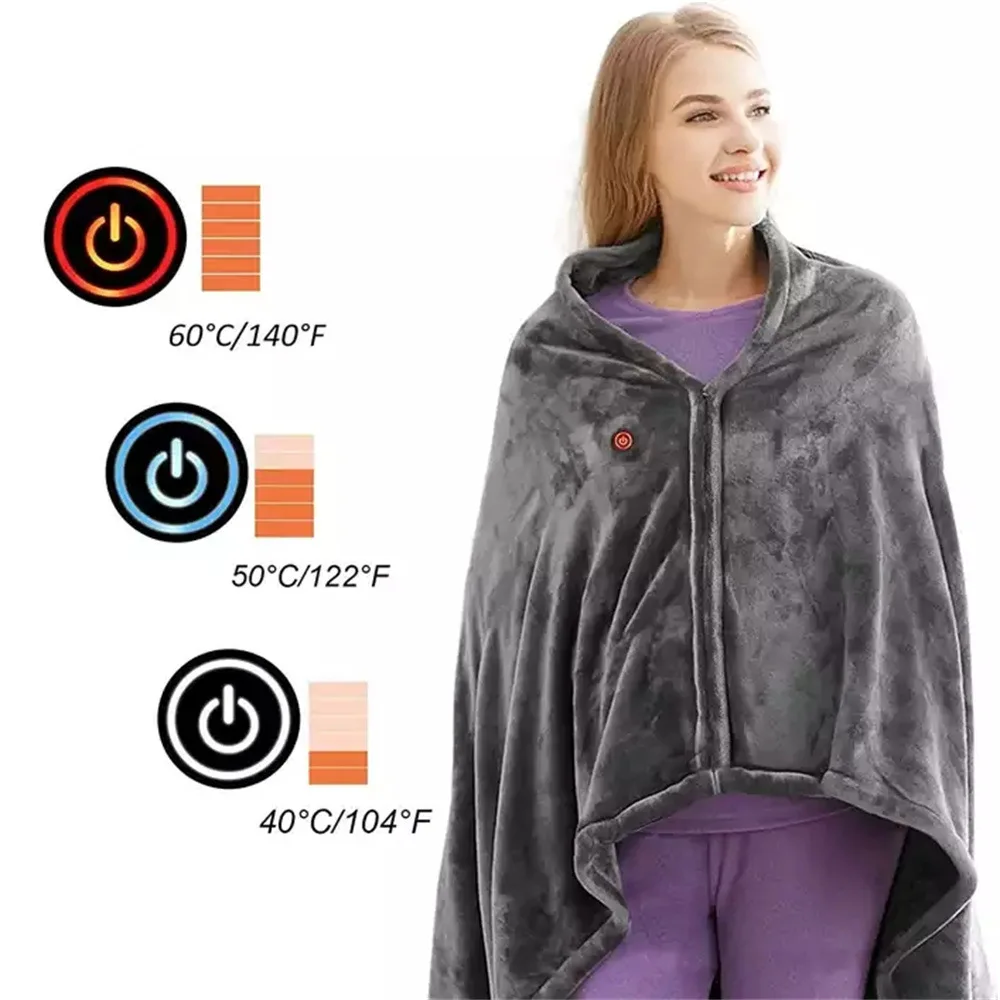 USB Electric Heating Blanket Warm Shawl Coral Fleece Plush 3-gear Winter Body Warmer 150x80cm Keep Warm Pad Electric Heater