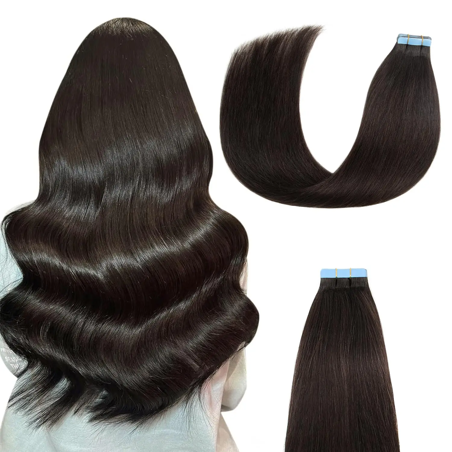 

Alimice Tape in Hair Extensions Chocolate Brown 100% Remy Human Hair 20 inch 20pcs 50g/pcs Straight Seamless Skin Weft Tape Hair