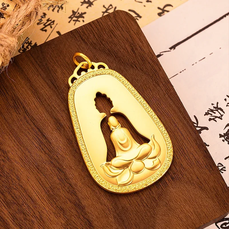 

9999 Real Gold Ethnic Style New Chinese Retro Gold Buddha Necklace Pendant Buddha Pendant Vietnamese Hollow Buddha Pendant