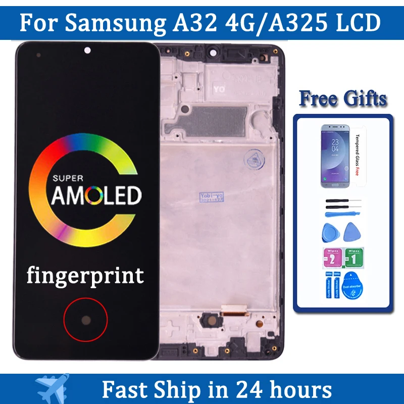 Super AMOLED для Samsung A32 4G LCD для Samsung A325 A325F SM-A325F/DS ЖК-дисплей рамка сенсорный дигитайзер экран A325 LCD