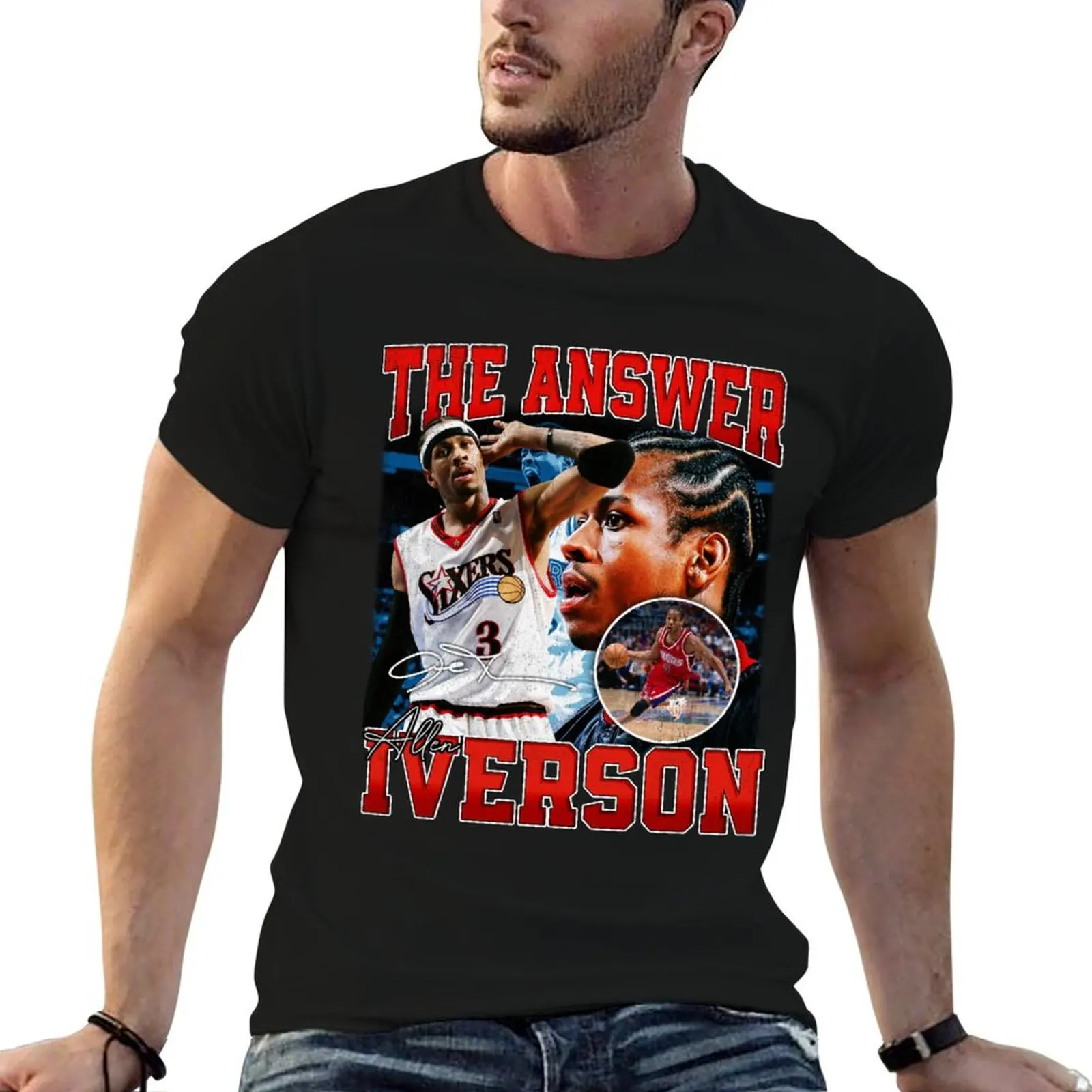 

Allen Iverson The Answer Basketball Legend Signature Vintage Retro 80s 90s Bootleg Rap Style T-Shirt man t shirt graphic T-Shirt