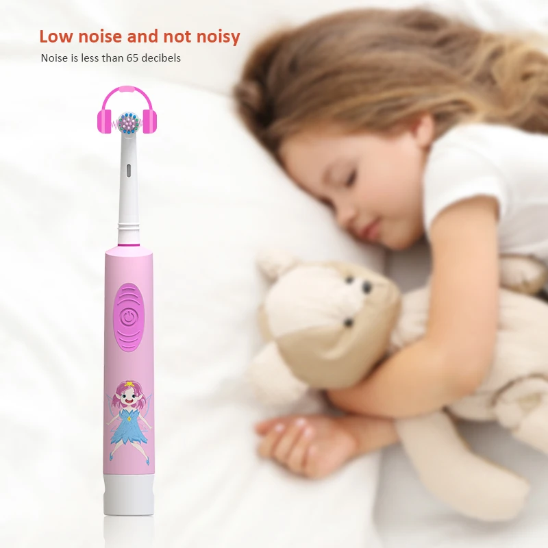 Cepillo de dientes eléctrico de rotación para Limpieza de dientes, resistente al agua, de dibujos animados, con 1 cabezal de repuesto adicional