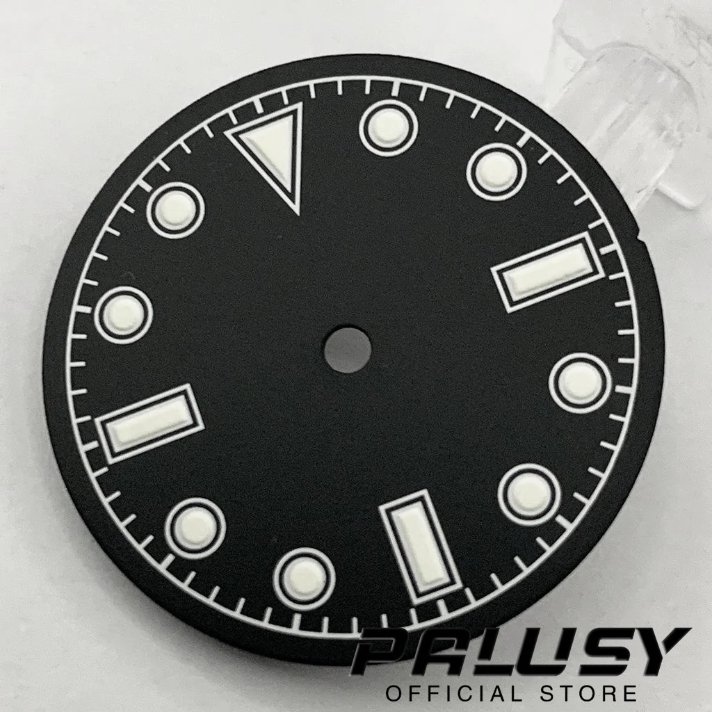 28.5mm NH35 Black Watch Dial Suitable For 3.0 O'clock and 3.8 O'clock Case Crown Luminous For NH35 4R35 Movement Watch Faces