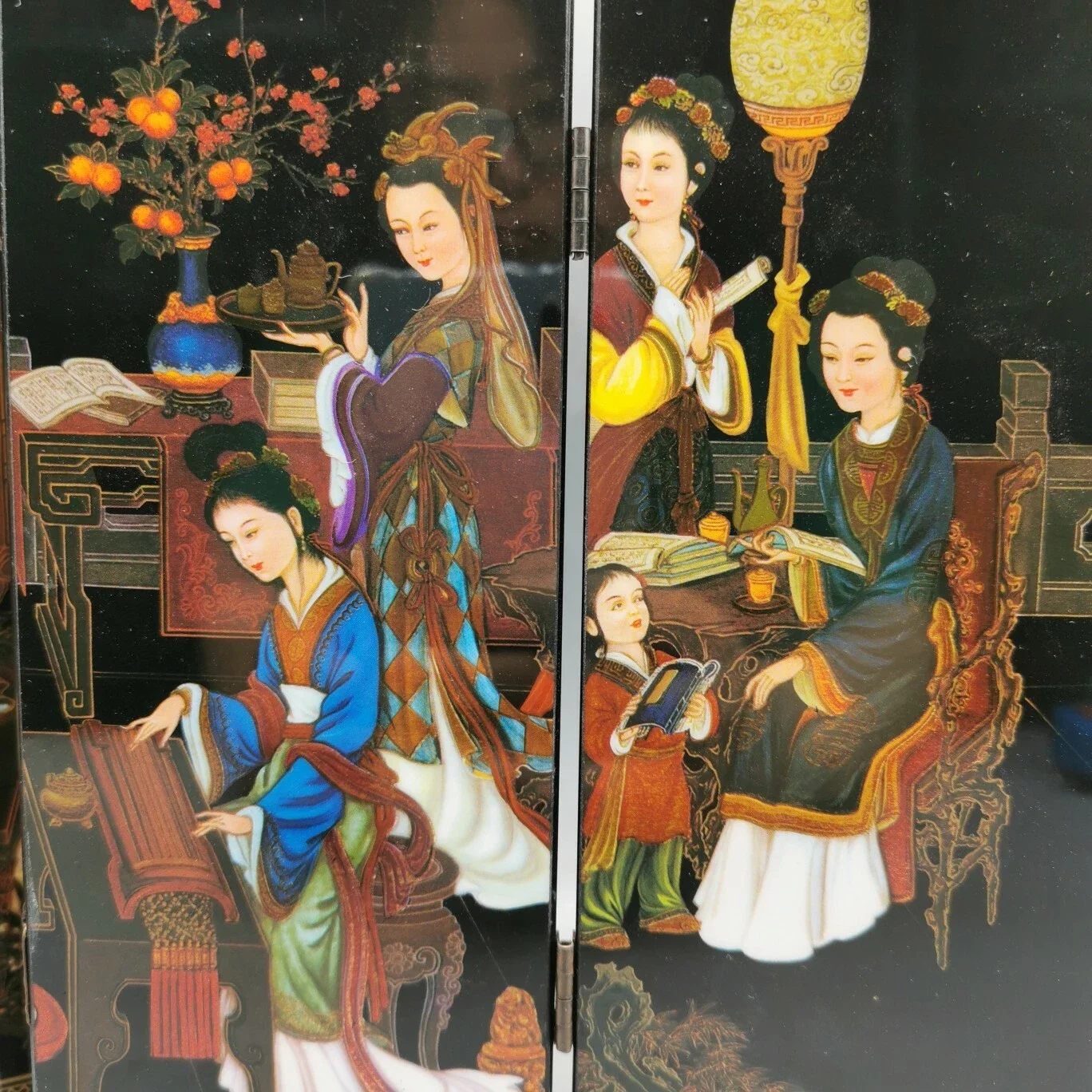 Noble Table Decor Lacquer Folding Screen Paint 12 Women in ADream of Red Mansion