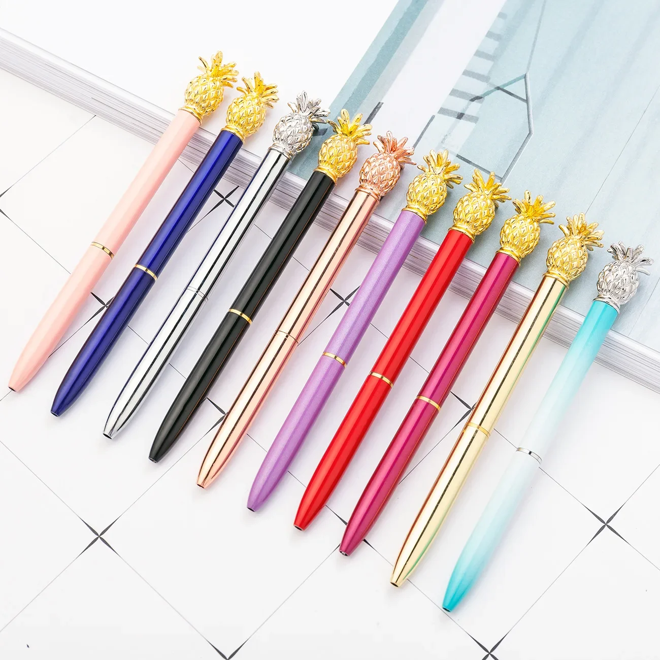 

10PCS/lot Neutral Pen Business Gift Metal Signature Pen Customized Pineapple Ballpoint Pens For Writing Stationery