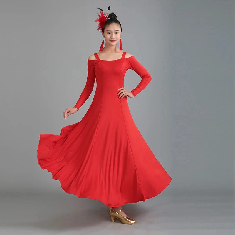 National Standard Ballroom Dance Skirt High-end Modern Dance Dress Sexy Long Sleeve Suspenders Evening Party Outfitsg