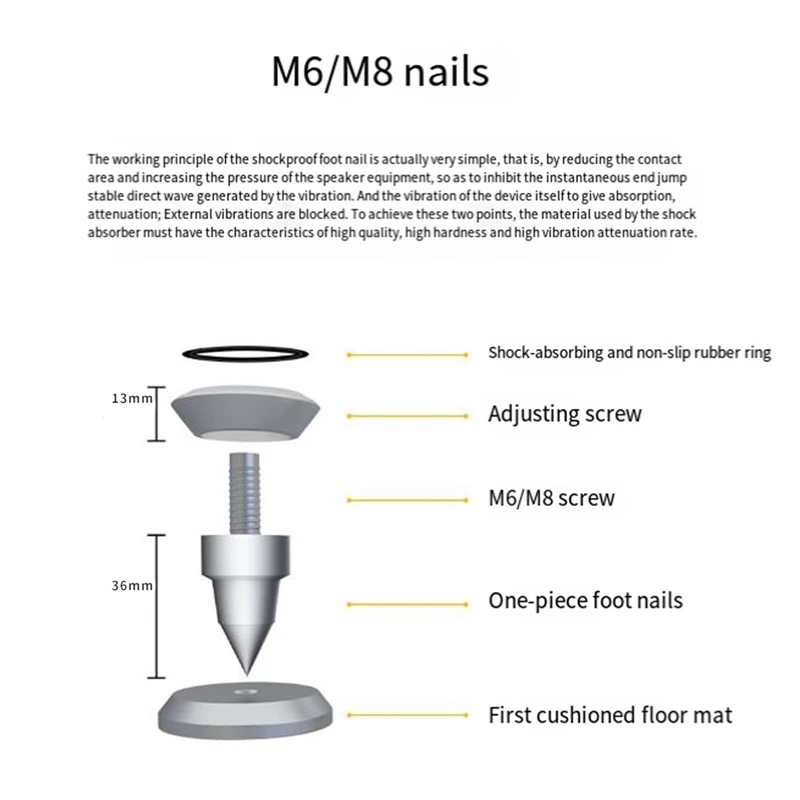 HIFI مكبر صوت مكبر للصوت امتصاص الصدمات القدم مخروط قدم قاعدة مسمار عزل المسامير حامل الوسادة ، 1 قطعة M6 القدم مسمار سهلة التركيب