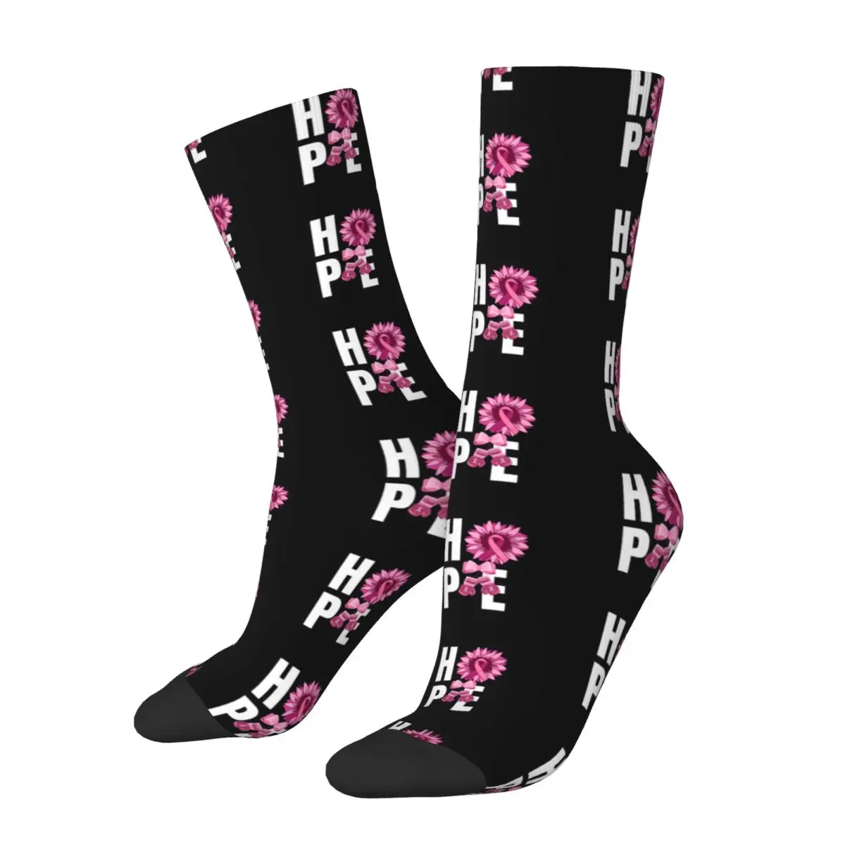 Vintage Breast Cancer Awareness HOPE Pink Ribbon Sunflower And Boxing Gloves Men's compression Socks Unisex Harajuku Crew Sock