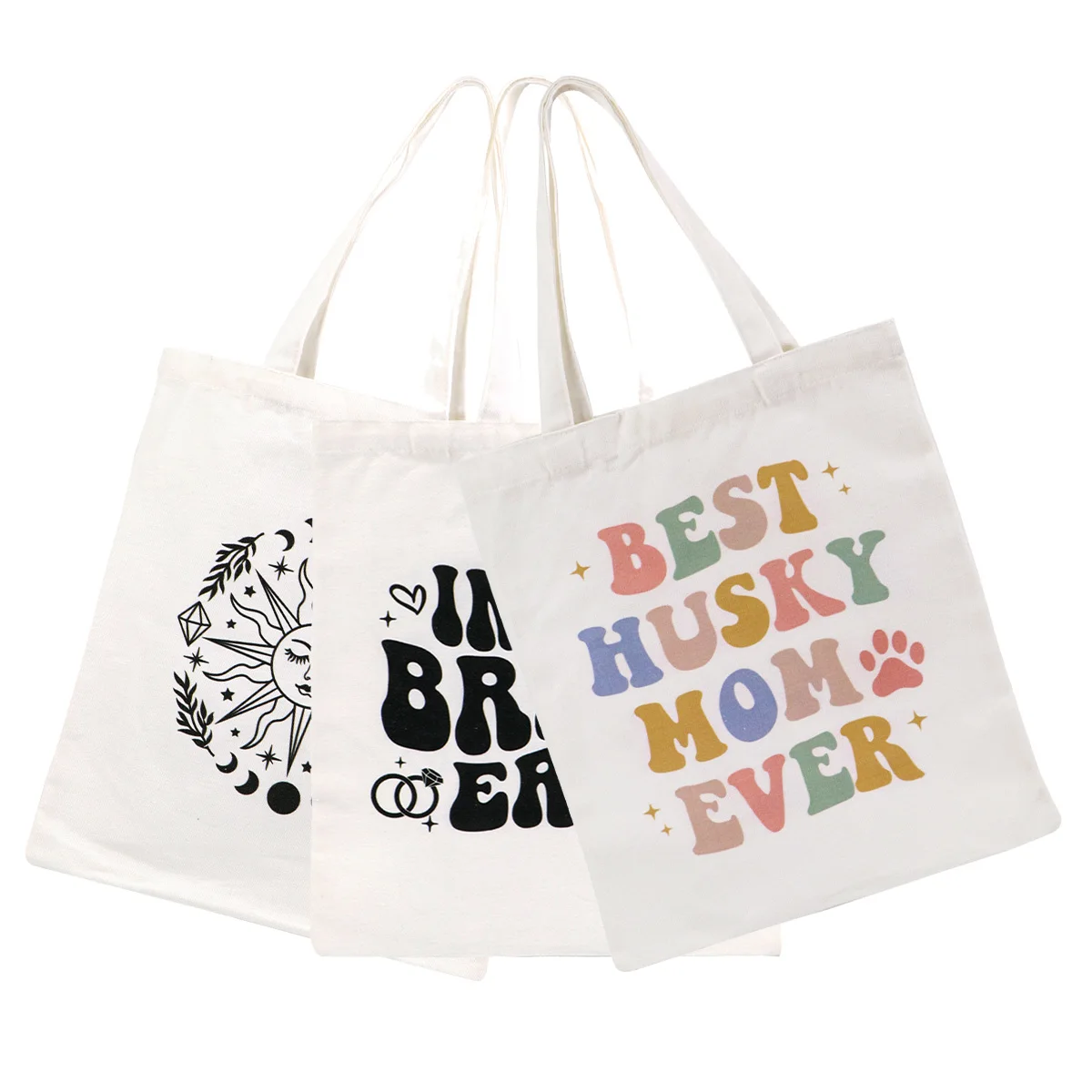 

Quotations Canvas Eco-friendly Shopping Bags Machine Washable Tote Bag White High-capacity Women Storage Bag Fashion Handbags
