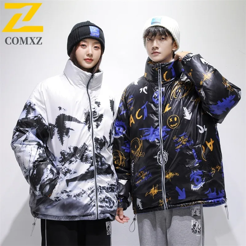 COMXZ White Duck Down Jacket Gradient Color Trendy Thick Warm Skiing Puffer Jacket Snowy Windproof Winter Jacket Men's Clothing