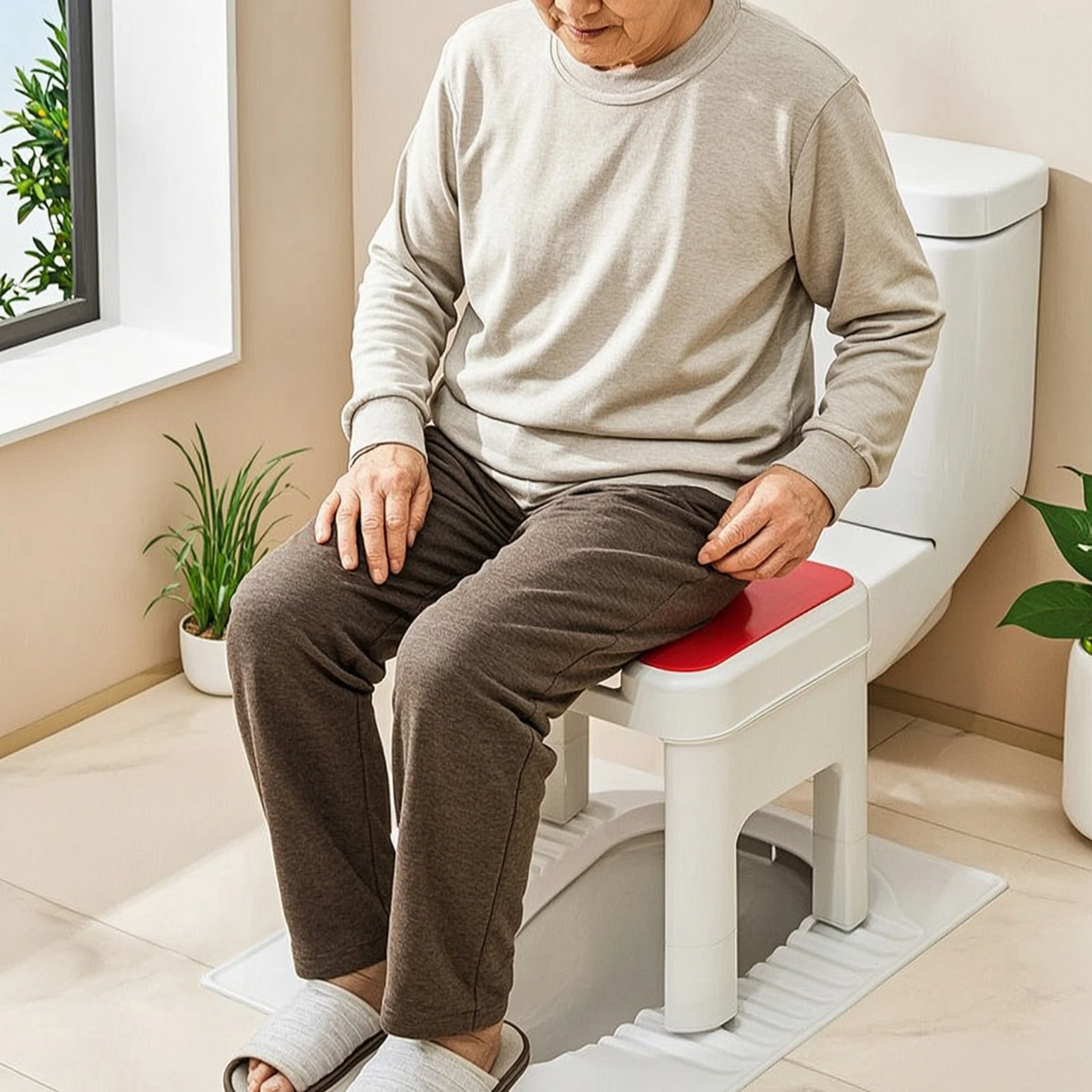 Squat-to-Sit Toilet Stool Padded Toilet Seat Stool with Pad Bathroom Aid U-Shaped Molded for Elderly