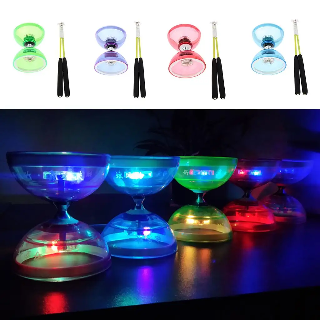 Professional 3 Bearing Diabolo With Sticks And Strings, LED Rubber Toy, Hand And