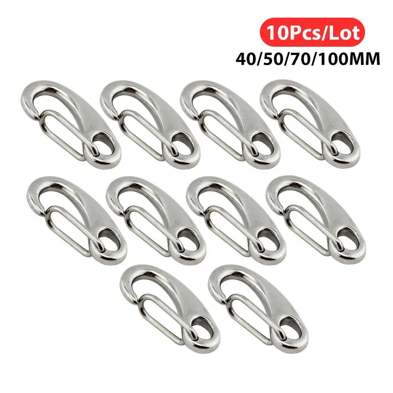 

10 Stuks Eivorm Lente Snap Haken Marine 316 Rvs Multifunctionele Wandelen Camping Riem Karabijnhaak Quick Release Haak