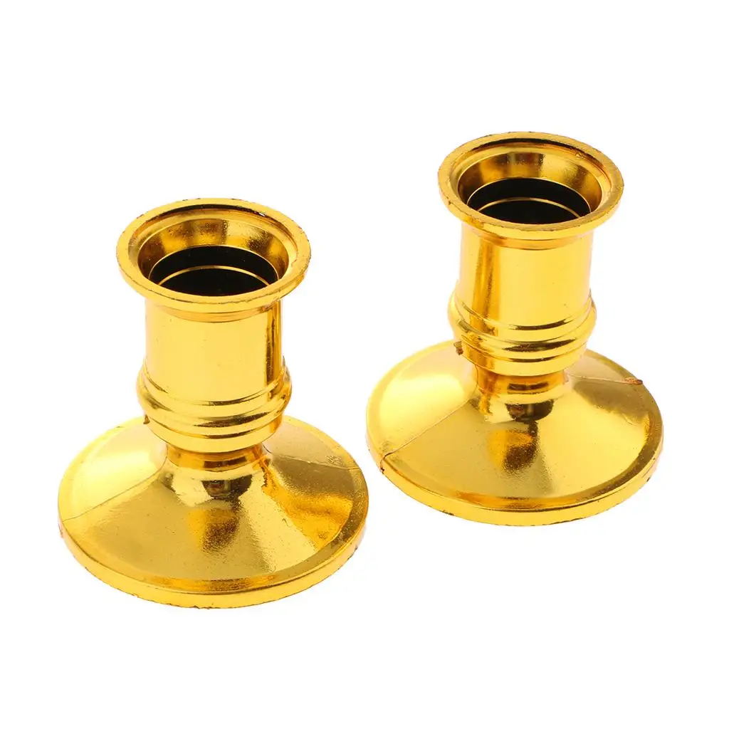 Set of 2 Electronic Candle Base Taper Candle Holder Metal-plated Candlestick