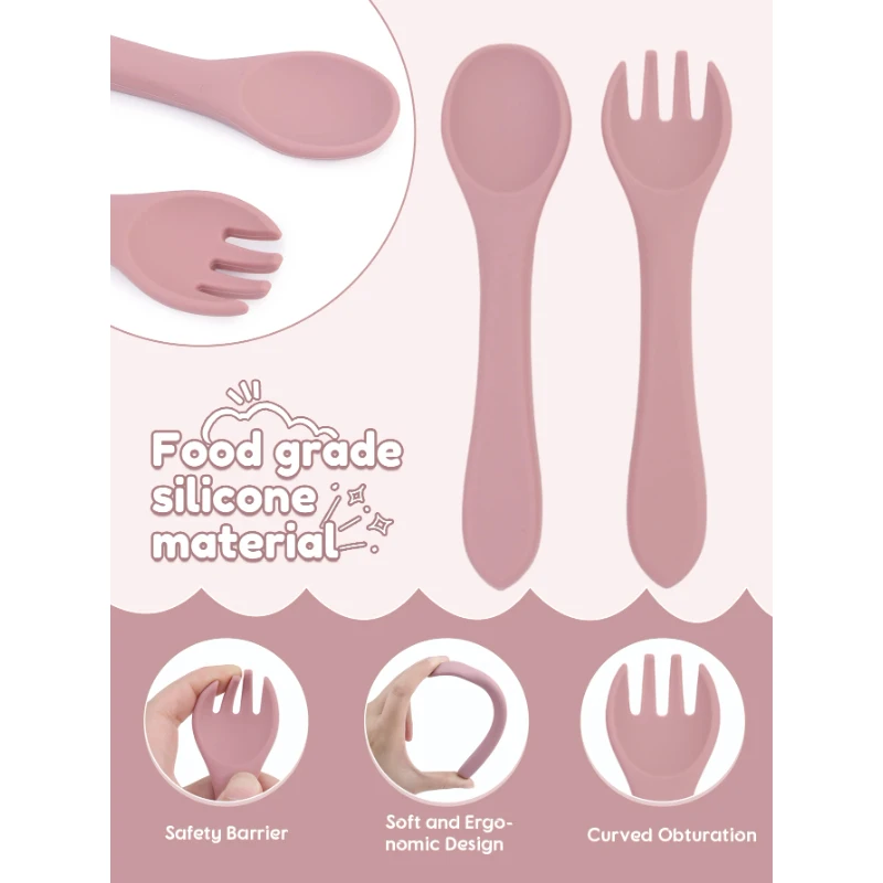 2pcs Bpa-free Soft Silicone Spoon And Fork Feeding Set For Babies Toddler Cutlery Solid Food Tableware Children