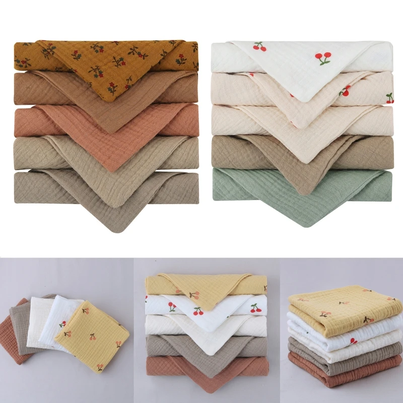 

5pcs/lot 4 Layer Baby Handkerchief Soft Absorbent Gauze Burp Cloth Kids Wipe Cloth Newborn Face Towel Bibs Feeding Dropship