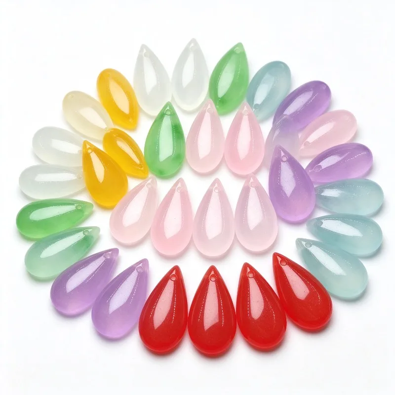 5PC 12×22mm Floral Pattern Teardrop Pendants Double Sided Translucent Imitation Jade Drop Charms DIY Earrings Necklace Jewelry