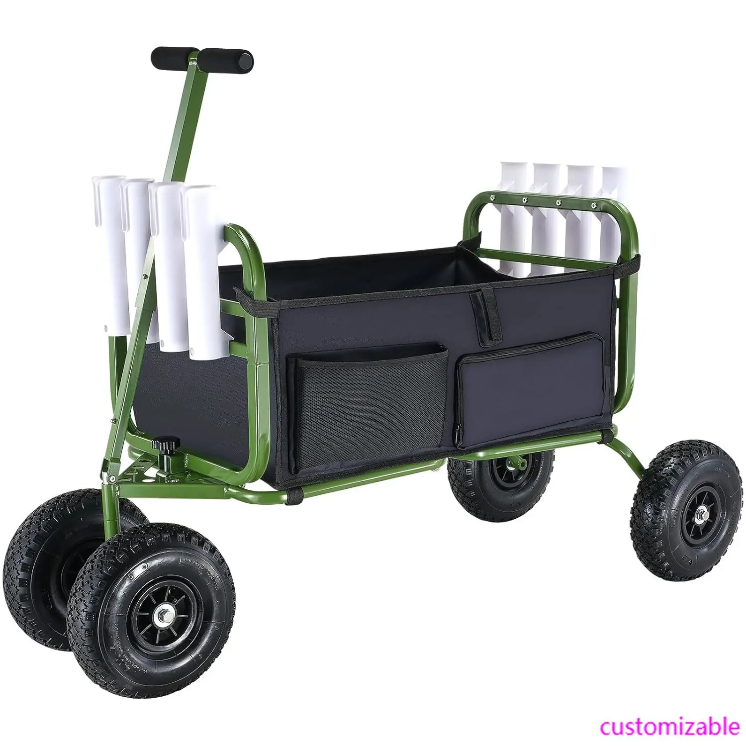 

Fishing Cart, 300 lbs Load Capacity, Foldable Fish and Marine Cart with Four 11" Big Wheels Rubber Balloon Tires, Heavy-Duty