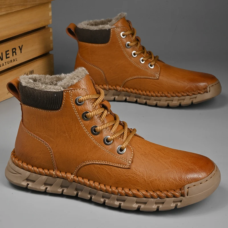 

Autumn Winter Boots For Men High Top Motorcycle Boots Outdoor Sneakers Anti-Slip Men Short Boots