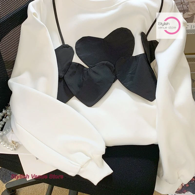 French design sense of love stitching shoulder pad sweater women spring new niche fashion temperament loose age round neck top